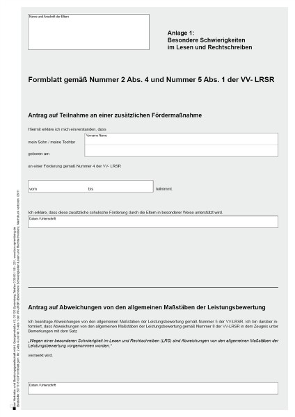 Formblatt gem. Nr.2 Abs.4