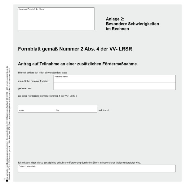 Formblatt gem. Nr.2 Abs.4