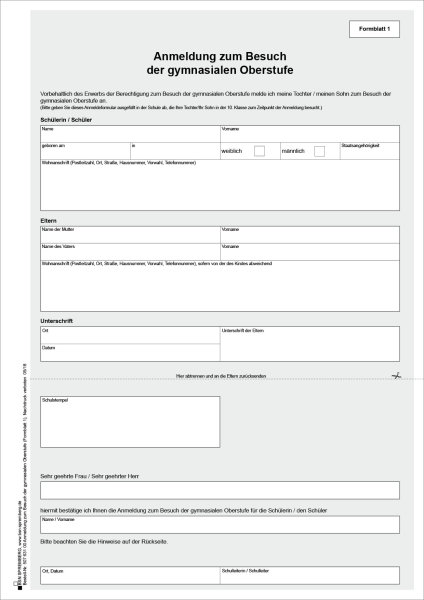 Anmeldung zum Besuch gymnasialen Oberstufe
