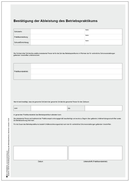 Bestätigung der Ableistung des Praktikums, Schülerpraktikum, Freistaat Sachsen