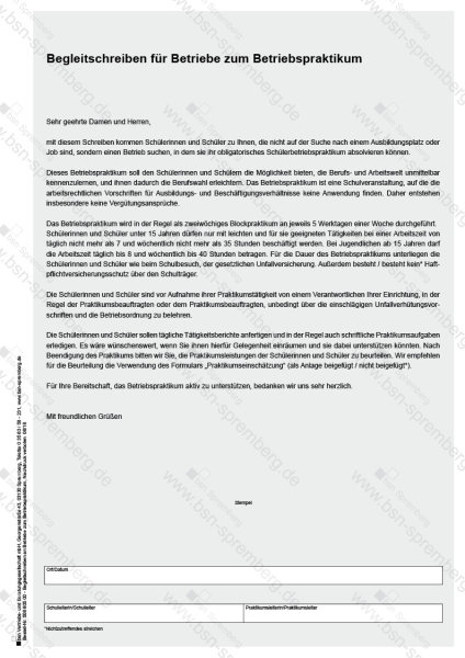 Begleitschreiben für Betrieb