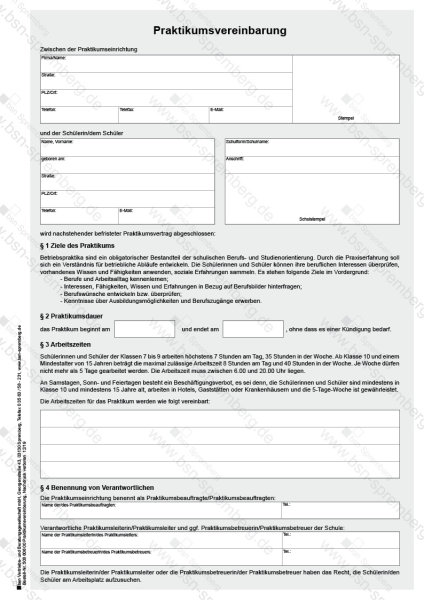 Praktikumsvereinbarung Schülerbetriebspraktikum, Freistaat Sachsen