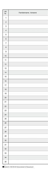 Namensleiste für das amtliche Klassenbuch Sachsen (für 50805001/08/09)