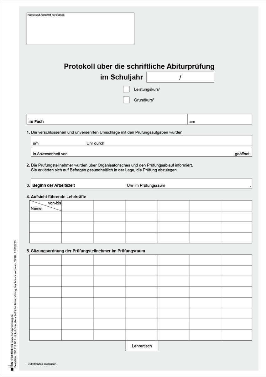 Protokoll über Die Mündliche Abiturprüfung