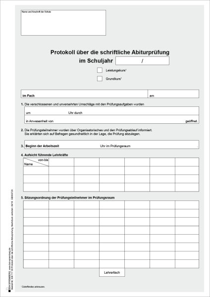 Protokoll über die schriftliche Abiturprüfung, Freistaat Sachsen