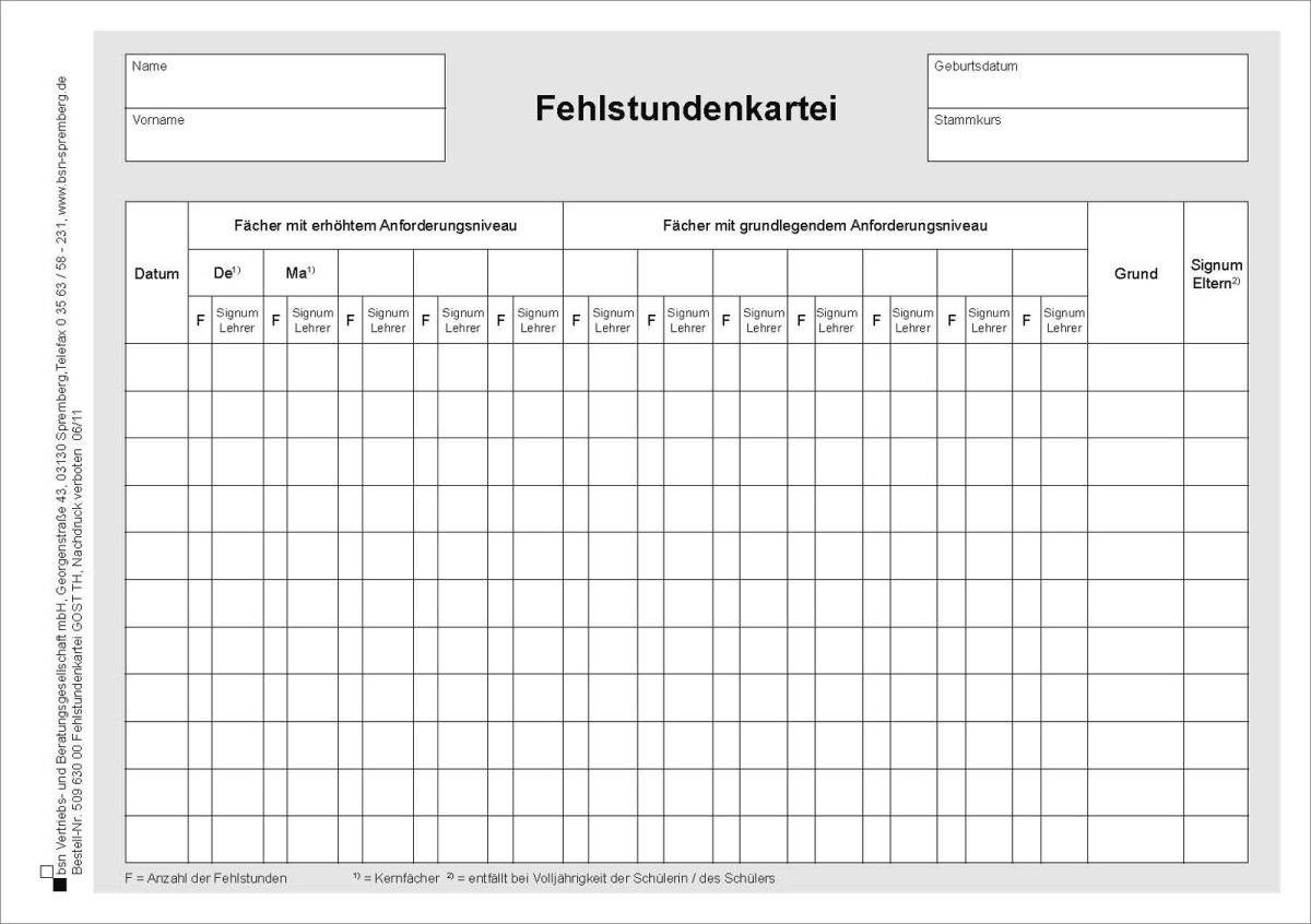 Wie Viele Fehlstunden Darf Man In Der Oberstufe Haben Fehlstundenkartei, gymnasiale Oberstufe, Freistaat Thüringen