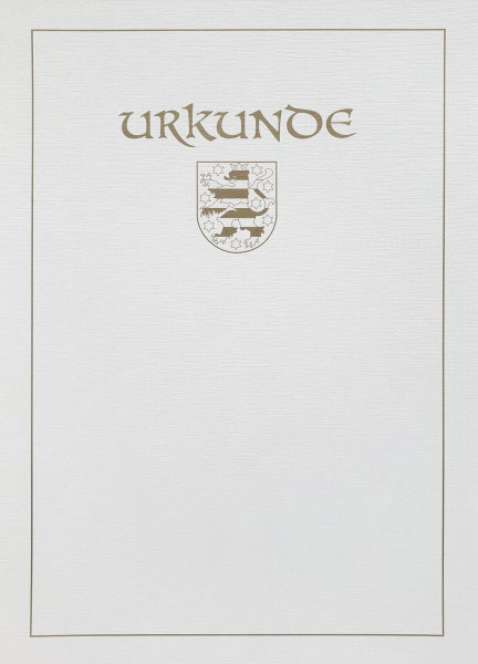 Urkunde Landeswappen Thüringen, Karton weiß, Golddruck: Titel/Wappen/Rahmen, DIN A4