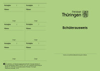 Schülerausweis grün mit Wappen Thüringen. deutsche Sprache, Karton