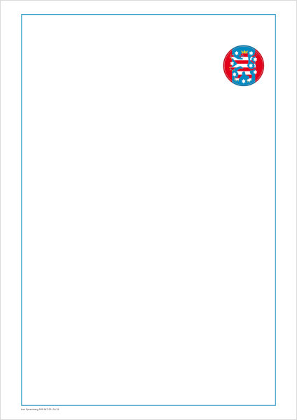 Blatt für Zeugnisdruck, Thüringen-Logo oben rechts, Rahmen auf Vorderseite