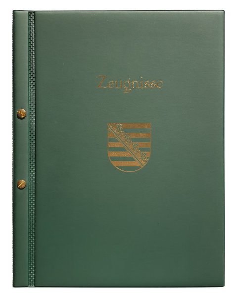Zeugnismappe Sachsen grün, Goldprägung: Wappen/Titel Schraubmappe
