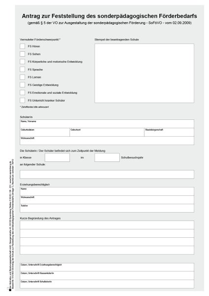 Antrag zur Feststellung