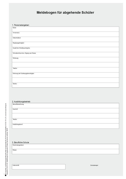 Meldebogen abgehender Schüler