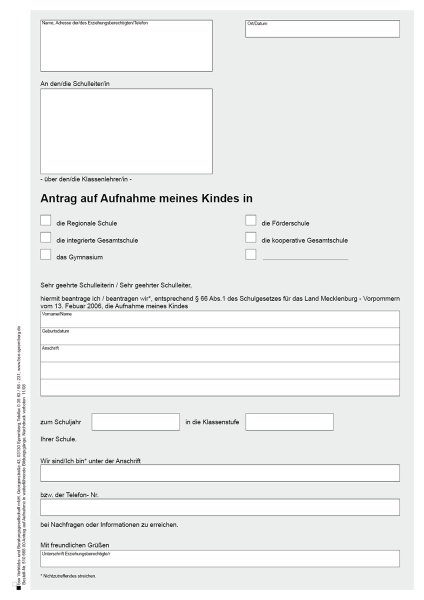 Antrag der Erziehungsberecht.