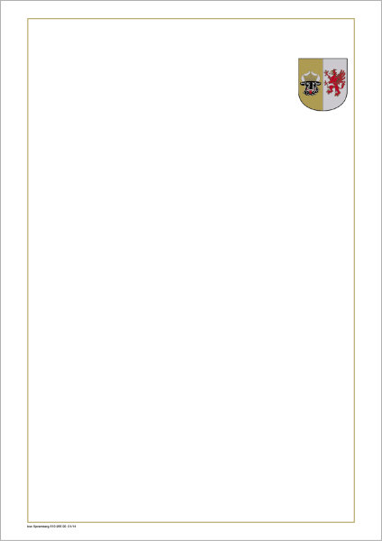 Blatt für Zeugnisdruck, Wappen oben rechts, Rahmen auf Vorder- und Rückseite