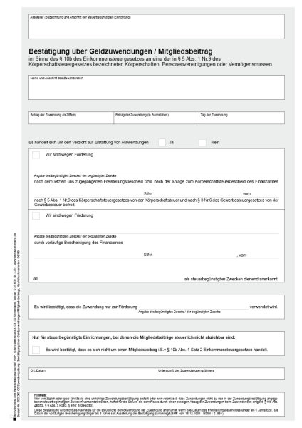 Spendenquittung Geldzuwendung