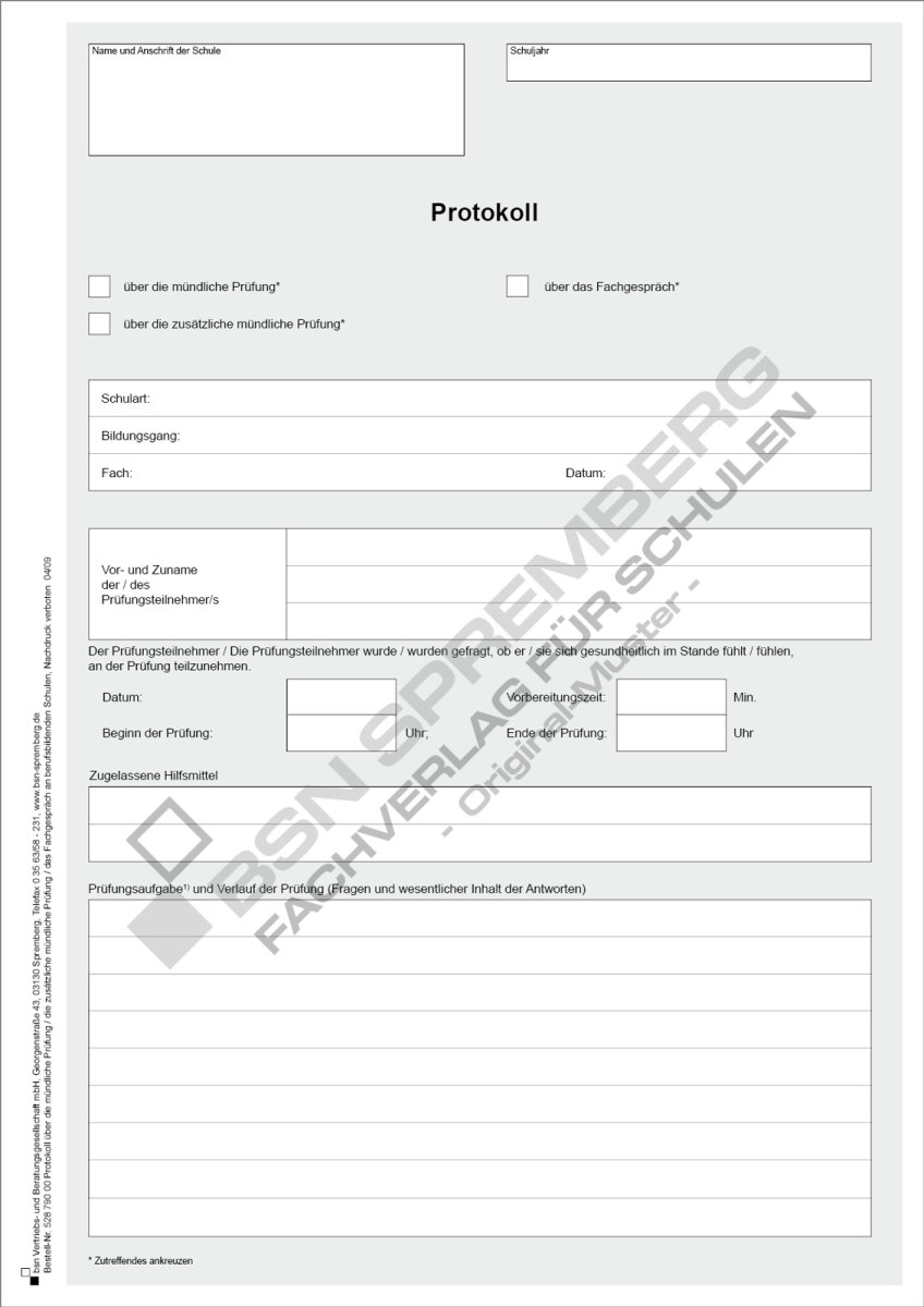 Protokoll mündliche Prüfung