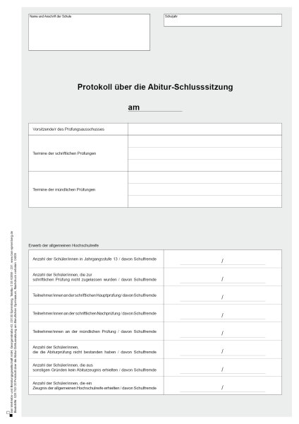 Protokoll über die Abitur-Schlusssitzung, berufliches Gymnasium, Freistaat Sachsen