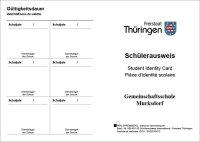 Schülerausweis weiß mit Leitmarke Thüringen, mehrsprachig, DIN A6, mit Eindruck