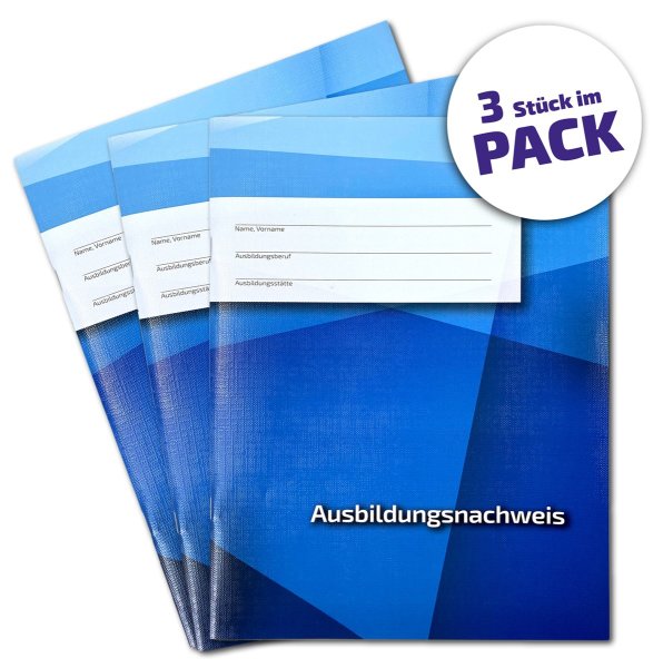 3er-Pack Ausbildungsnachweis / Berichtsheft für 3 Jahre Berufsausbildung, täglicher Eintrag (Mo-Sa)
