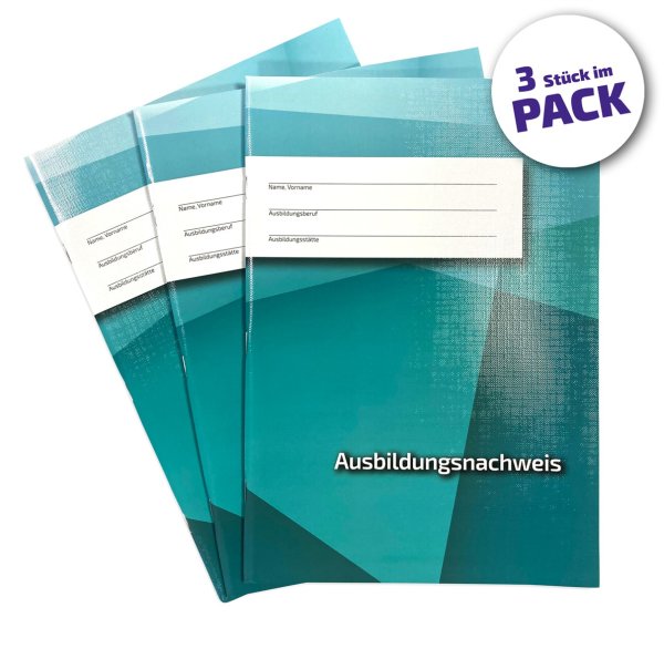 3er-Pack Ausbildungsnachweis / Berichtsheft für 3 Jahre Berufsausbildung, täglicher Eintrag (Mo-Sa) mit ausführlichem Bericht, kariert