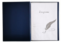 Zeugnismappe blau mit Silberprägung "ZEUGNISSE" - mit 10 dokumentenechten Premium-Hüllen