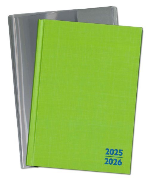 Set: F&L Lehrerkalender Kompaktplaner HC, Wochentage horizontal, 2025/2026, DIN A5, grün mit Schutzhülle