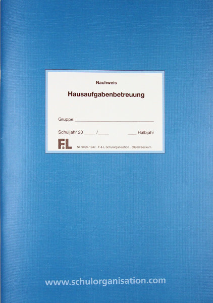 Hausaufgabenbetreuung, DIN A4, 56 Seiten, blauer Umschlag, abwaschbar