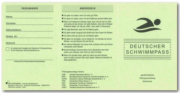 Deutscher Schwimmpass 100er Pack