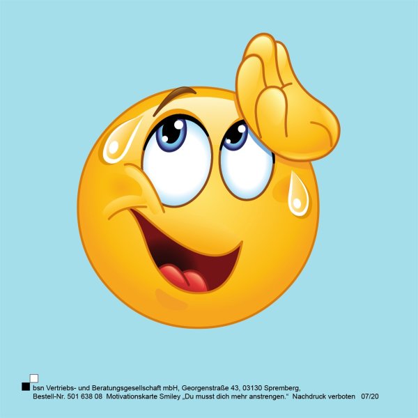 Motivationskarte für die Primarstufe – Smiley Schweißperle auf Stirn