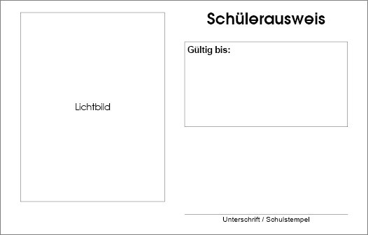 Schülerausweis Scheckkartenformat, ohne Wappen, deutsche Sprache