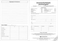 F&L  Anwesenheitsliste kommt / geht, Nachweisheft...