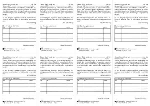 Etiketten für Schulbücher " Zur Benutzung überlassen", 8 Aufkleber auf 1 DIN A4 Bogen