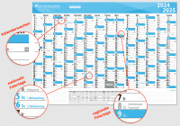 Schuljahres - Wandkalender DIN A2 für das Schuljahr 2024/25, plano, gerollter Versand
