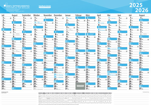 Schuljahres - Wandkalender DIN A3 für das Schuljahr 2025/26
