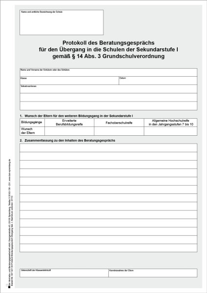 Beratungsgespräch über den Leistungsstand und die Lernentwicklung zum Ende des 1. Schulhalbjahres