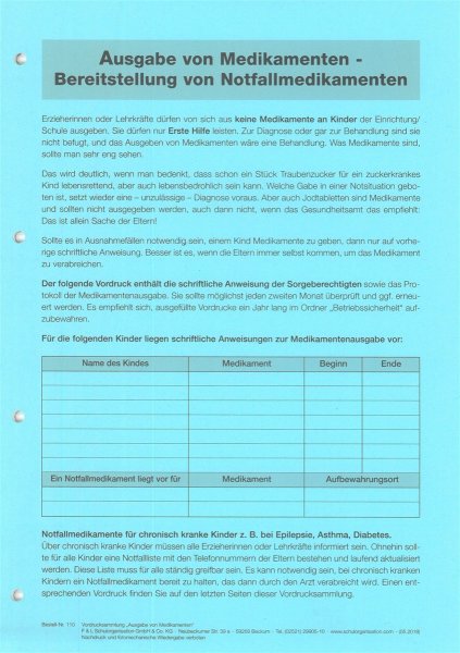 F&L Vordrucke zur Ausgabe von Medikamenten - Bereitstellung von Notfallmedikamenten, Block