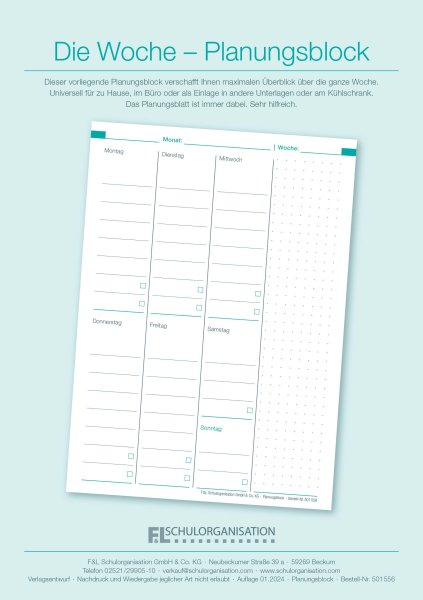 Die Woche - Planungsblock A5, für das Büro oder für zu Hause