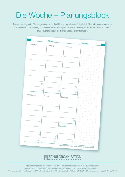 F&L Die Woche - Planungsblock A5, für das Büro oder für zu Hause