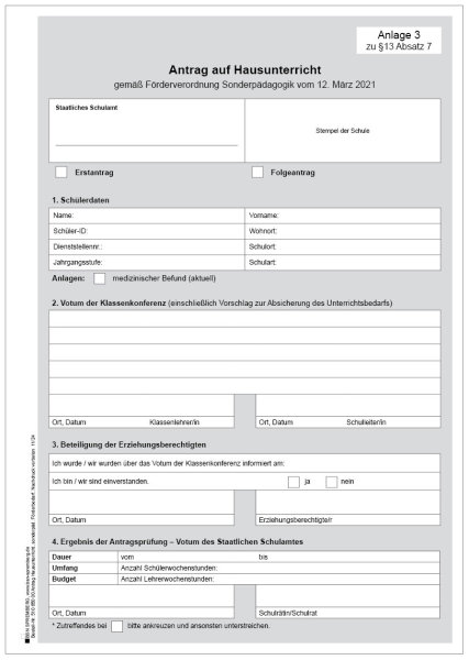 Anlage 3 Antrag auf Hausunterricht, sonderpäd. Förderbedarf M-V