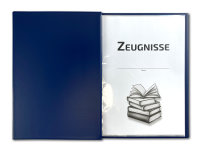 Zeugnismappe Saphirblau mit Silberprägung "Zeugnisse" Interieur PUR