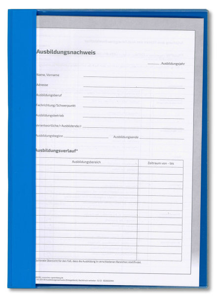 Ausbildungsnachweis Komplett-Set für ein Berufsbildungsjahr, mit täglichem Nachweis und Wochenbericht (2xNachweisblock, Schnellhefter blau, Deckblatt blau)