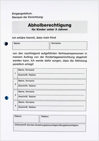 F&L Abholberechtigung für Kinder unter 3 Jahren, Vordrucksammlung, Block A5
