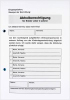 Abholberechtigung für Kinder unter 3 Jahren, Vordrucksammlung, Block A5