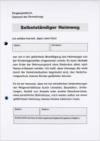 Erklärung zum selbstständigen Heimweg, Vordrucksammlung, Block A5