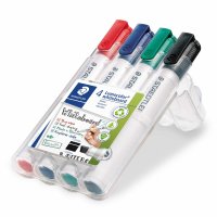 STAEDTLER Box mit 4 Lumocolor Whiteboard-Markern in sortierten Farben, Rundspitze