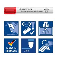 STAEDTLER Box mit 4 Lumocolor Whiteboard-Markern in sortierten Farben, Rundspitze