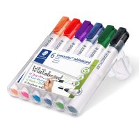 STAEDTLER Box mit 6 Lumocolor Whiteboard-Markern in sortierten Farben, Rundspitze