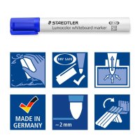 STAEDTLER Box mit 6 Lumocolor Whiteboard-Markern in sortierten Farben, Rundspitze