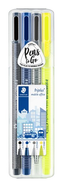 STAEDTLER Box mit gemischten triplus® Stiften – Fineliner, Kugelschreiber, Textmarker, Druckbleistift