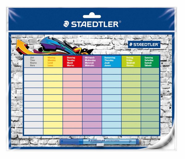 Wiederverwendbarer Stundenplan im Set mit Beschriftungsstift und Stiftklemme, DIN A4, selbsthaftend